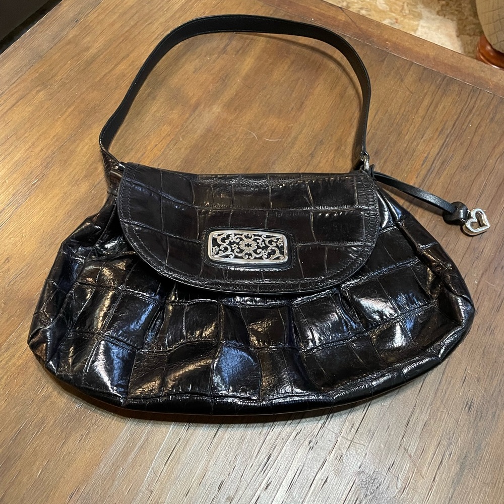 BRIGHTON CROC EMBOSSED TOTE Black Patent Leather Shoulder bag silver